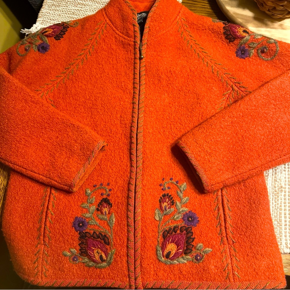 celandic Design orange Wool Sweater Cardigan Jacket Size Medium vintage